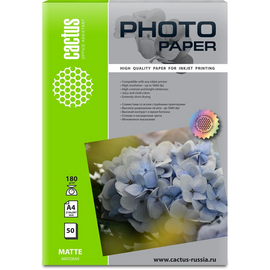  Фотобумага Cactus CS-MA418050 A4/180г/м2/50л/белый матовое для струйной печати 
