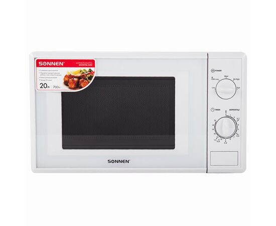  Микроволновая печь SONNEN MW2070B-5MW, 20л, 700Вт, таймер, механическое управление, белая, 454654 