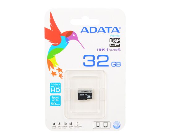  Карта памяти A-Dаta microSDHC 32GB Class 10 UHS-I A1 100/20 MB/s + adapter (AUSDH32GUICL10A1-RA1) 