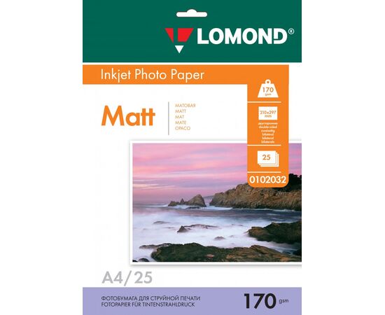  Фотобумага Lomond 0102032 A4/170г/м2/25л./белый матовое/матовое для струйной печати 