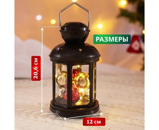 Декоративный фонарь NEON-NIGHT 513-061 с шариками 12х12х20,6см, черный, теплый цвет свечения 