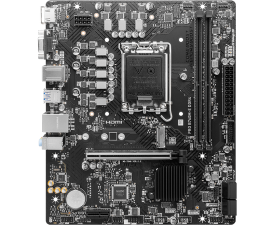  MB s1700 MSI Pro B760M-E DDR4, 2*DDR4, 1*PCIEx16, 1*PCIEx1, 1*M.2, 4*USB3.2Gen1, 8*USB2.0, 4*SATA3.0, 1G, VGA, HDMI, M-ATX, RTL 