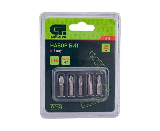  Набор бит Сибртех 11238 PH2x25, сталь CrMo, 5шт 