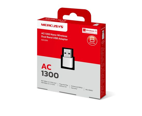  Mercusys MA30N Сверхкомпактный двухдиапазонный USB-адаптер Wi-Fi AC1300 